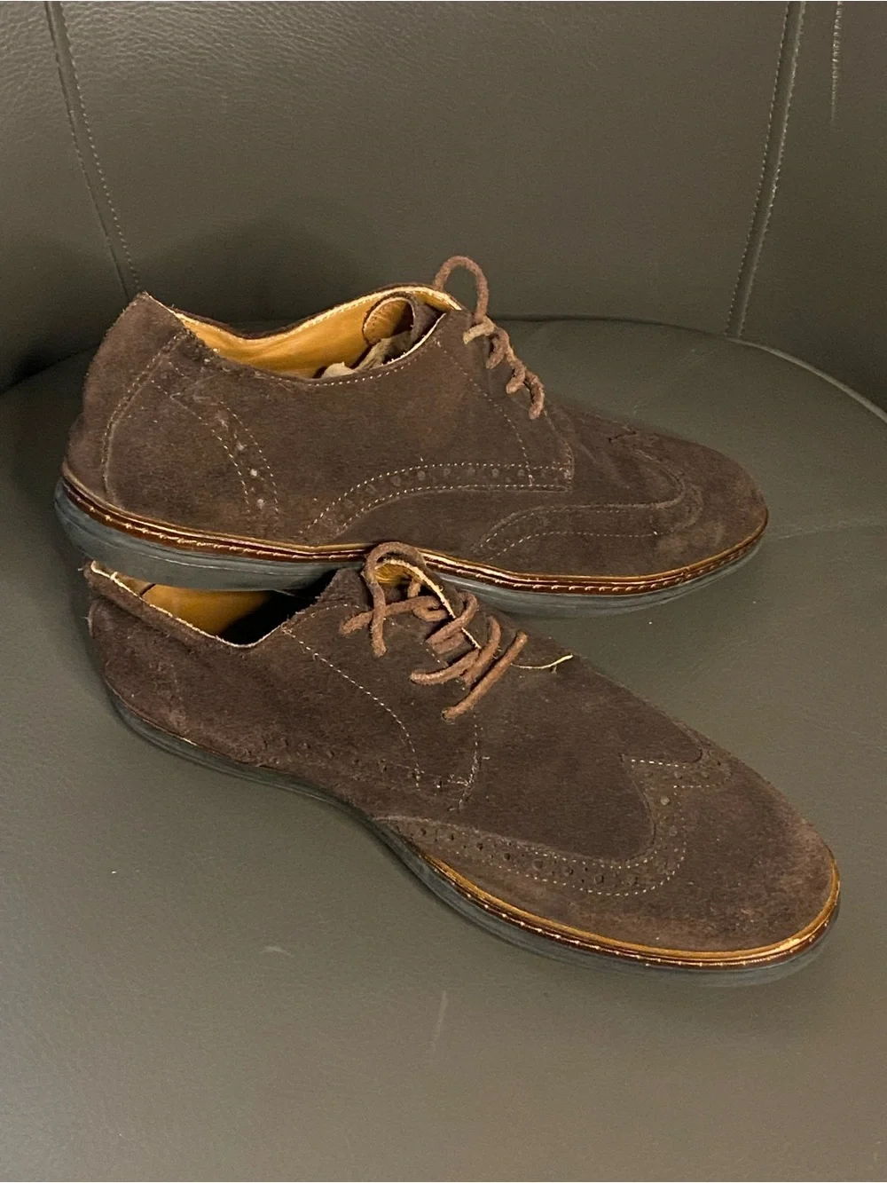 Cardiff brand Handmade Men's Brown Suede Wingtip Derby Shoes
